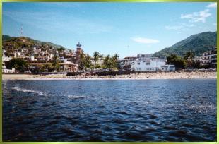 Old Town center with Church of Guadalupe Cathedral viewed from Banderas Bay.