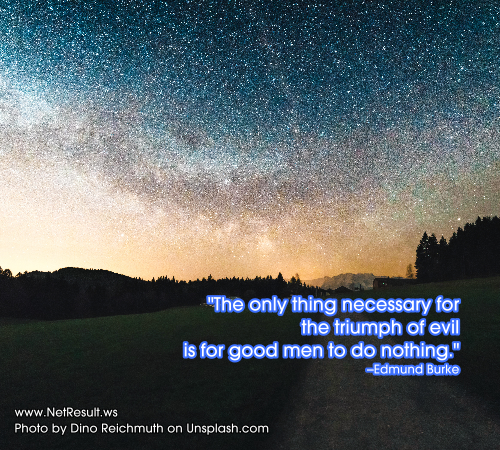 The only thing necessary for the triumph of evil is for good men to do nothing. --Edmund Burke