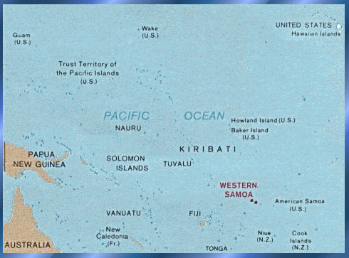 South Pacific Ocean showing location of Western Samoa