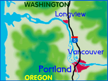 34KB GIF Map of SW Washington, showing location of Longview
